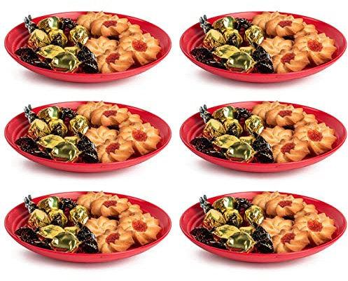 AC - Pack de 6 Platos Decorativos para Navidad – Reutilizable - Fabricado en España - Capacidad 500 ml - Ø 20 x 2,5 cm - Color Granate