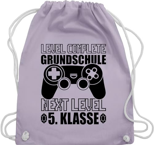 Turnbeutel Rucksack - Schulanfang & Einschulung Geschenk - Level complete - Grundschule Next Level 5. Klasse - Unisize - Pastell Lila - komplett sporttasche schuleintritt realschule turnsackerl