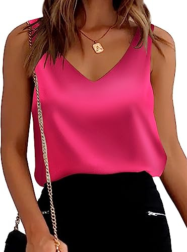 mawor Satin Tank Tops for Women Loose Fit Sleeveless V Neck Cami Camisole Blouses Shirt Top