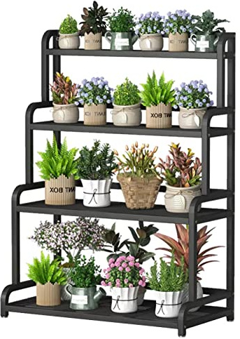Pflanzenständer Metall Blumenständer Gartenregal Blumenständer Schwarzes Metallregal 4 Ebenen Dekorative Aufbewahrungsregale für Bar Blumenladen Garten Balkon Terrasse Indoor Outdoor Display Blumen