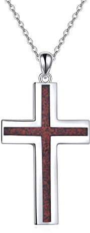 YFN Kreuz Halskette Sterling Silber Rote Koralle Kreuz Anhänger Schmuck Geschenke für Damen Herren Mädchen Jungen
