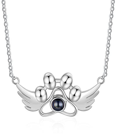 Glooraca Personalisierte Foto Projektion Halskette Benutzerdefinierte Projektion Halskette with Haustier Foto Hund Pfote Halskette für Geschenk (2#)