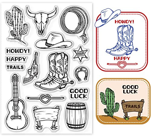 GLOBLELAND Western-Cowboy Silikonstempel Vintage Transparente Stempel Kakteen Klare Stamps Für Karten Herstellung DIY Scrapbooking Basteln