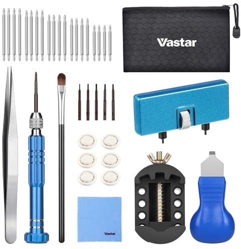 Vastar Watch Repair Tool Kit, Watch Back Removal Tool, Watch Battery Replacement Kit, Watch Case Opener, Watch Tool Kit, 5-in-1 Screwdriver/Watch Holder/20pcs Spring Bars/Tweezer/Dust Brush