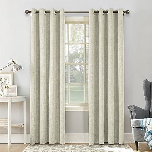 CUCRAF Vorhang Blickdicht Gardinen mit Ösen Hellbeige - 100% Verdunklungsvorhang Ösenschal Vorhänge 2er Set H225xB140cm Deko Ösenschal Thermo Vorhänge für Wohnzimmer Kinderzimmer Schlafzimmer