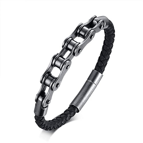 BISONBLUE Armbänder Herren Armband Geschenk Armreif Herrenarmband Fahrradkette Lederarmband Retro Schwarz Herrenarmband
