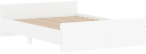 vidaXL Cadre de Lit Double avec Sommier à Lattes, Tête et Pied de Lit, Meuble de Chambre Moderne Blanc 135x190 cm
