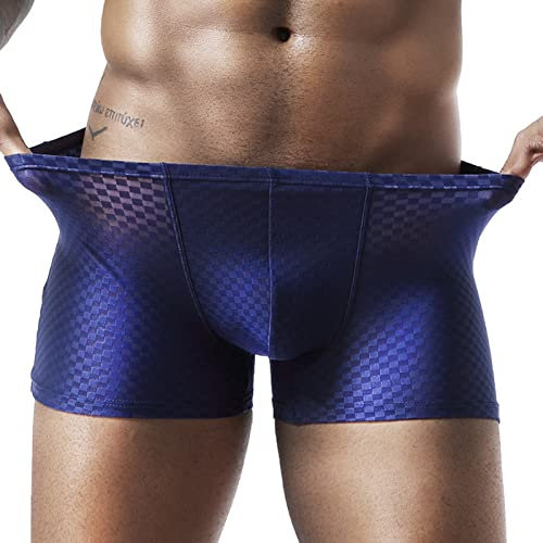Dinnesis Lammfell Unterwäsche Herren Sexy Summer Thin transparent Ice Silk Boxer für Männer atmungsaktive Herren Taille Nicht-Unterwäsche Unterhose Herren Weit (Blue, XL)