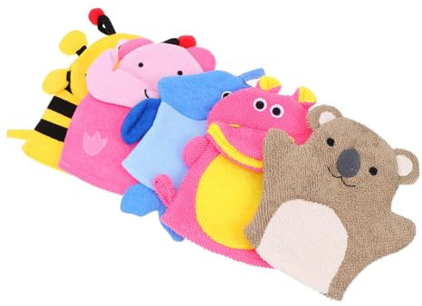 5 x Tier-Badetuch, Spa-Handschuh, Baby-Waschlappen, Esponjas Para, Badeschrubber für Körper, Kinder, Körperpeeling, Puppe, Waschhandtuch, Körper-Luffa-Schwamm-Handtücher, Duschhandschuhe, Handpuppe,
