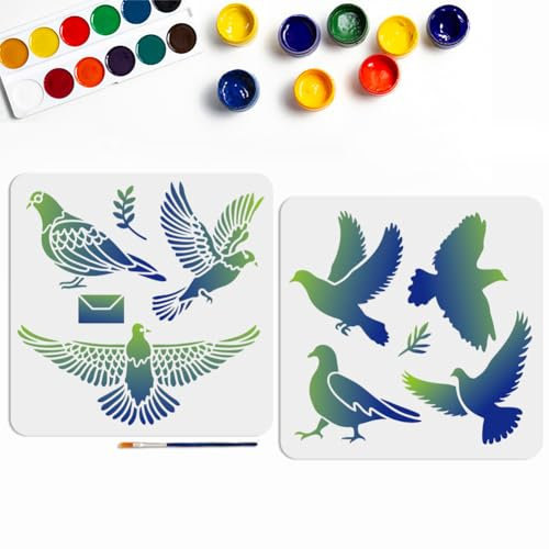 MAYJOYDIY 7 Stile Taubenvogel-Schablone 30 x 29 cm, Friedenstaube, Schablonen mit Pinsel, wiederverwendbar, für Holz, Leinwand, Papier, Stoff, Wand, Glas