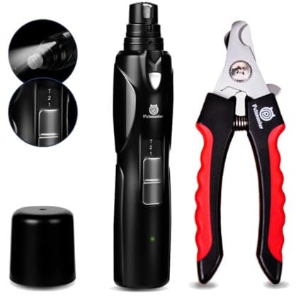 Petsaunter Dog Nail Grinder, Dog Nail Trimmers and Clippers Kit, 2-Speed and LED Light, Powerful Touch-Switch, Quiet and Low-Vibration Pet Nail Trimmers for Large Dogs, Medium, Small Dogs Cats Pets
