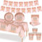 MORAINJAY 70 Pcs 18th Birthday Tableware Set Rose Gold,18th Paper Plates, Cups, Napkins, Banner,18th Birthday Table Decoration Set for Men Women Party Supplies(16 Guests)