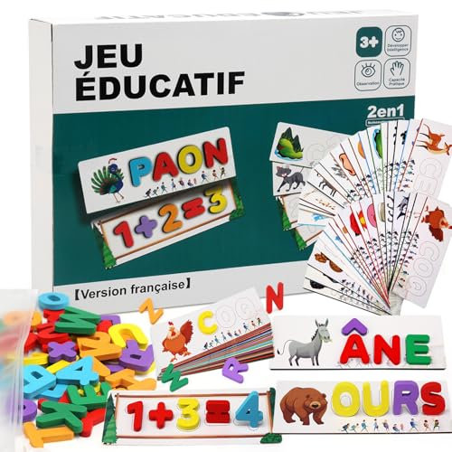 Afufu Französisch 32 Karten Buchstaben Alphabet Lernen Zahlen Spiel ab 3 Jahre, 2 in 1 Holzspielzeug Spielzeug Montessori Edukativ Kinder Activity Lernspielzeuge, Einschulung Geschenk Mädchen Junge