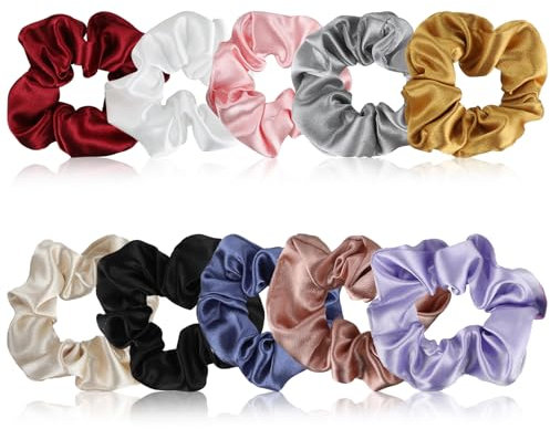 Gjinxi Lot de 10 chouchous en velours satiné soyeux et élastique pour cheveux vintage pour filles, serre-tête pour queue de cheval, accessoires doux pour femmes et filles, cheveux fins et épais