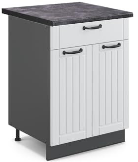 Vicco Küchenunterschrank Fame-Line, Weiß Landhaus/Anthrazit, 60 cm mit Schublade, AP Anthrazit