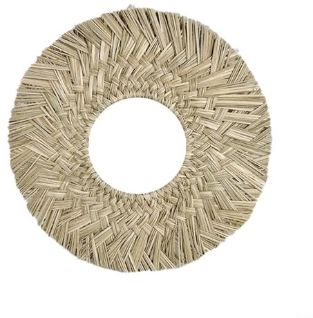 Zoegneer Specchio rotondo da parete grande decorativo in corda di paglia specchio da parete in rattan vintage nappa specchio 15,7 pollici per la casa
