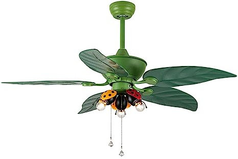 Lampada Ventilatore Silenzioso Ventilatori da soffitto Coccinella Verde con Luce Ventilatori da soffitto Muti a 3 velocità Lampada con Telecomando per cameretta dei Bambini Camera da Letto Soggiorno