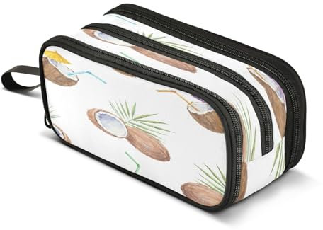 Mnsruu Federmäppchen mit Kokosnüssen und Kokosnuss, großes Fassungsvermögen, 3 Fächer, Beutelhalter, Schulbedarf, Jungen und Mädchen, mehrfarbig, Einheitsgröße, Taschen-Organizer