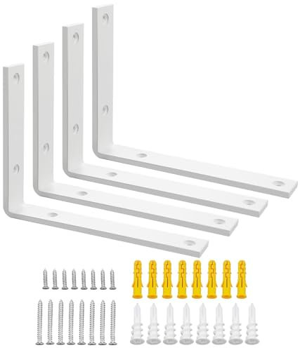 SAYAYO 4 Pièces Équerre Étagère Murale Charge Lourde, Supports d'Étagère Métal 5MM d'Épaisseur à Angle Droit de 90°, Fixation Flottante Support pour Salon Chambre Cuisine, 200MM * 150MM, Blanc
