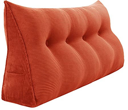 BNCKTRD Rückenkissen Keilkissen Rückenlehne Kissen für Bett Sofa Kopfteil Gepolstert Bettkissen Wandkissen Sofakissen Groß Rueckenkissen Couchkissen Dekokissen Kordsamt Rostige Orange 120cm