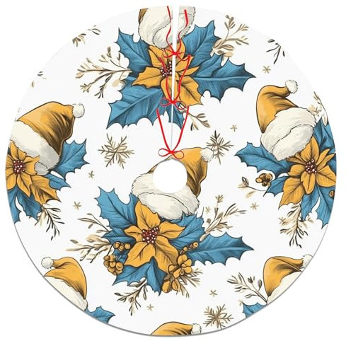 Tannenzapfen, Stechpalme, Weihnachtsbaumrock, blau-gelber Blumen-Baumrock für den Winter, Heimdekoration, Weihnachtsfeiertag, Party-Dekoration, Innen- und Außenbereich, 91,4 cm