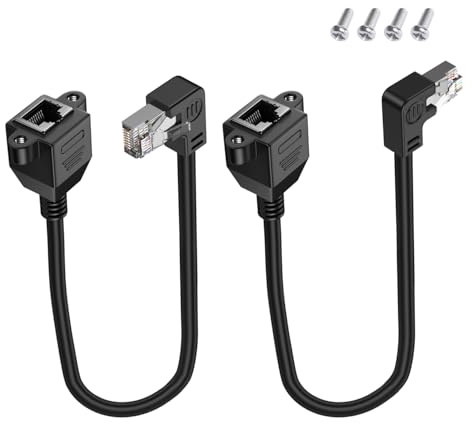 LANMINGLEL RJ45 Stecker auf Buchse Schraube Panel Mount Cat5e Ethernet LAN Netzwerk Verlängerung skabel Kurz 90 Grad Netzwerk skabel für Router Modem Smart TV PC Computer Laptop 30CM (Left Right)