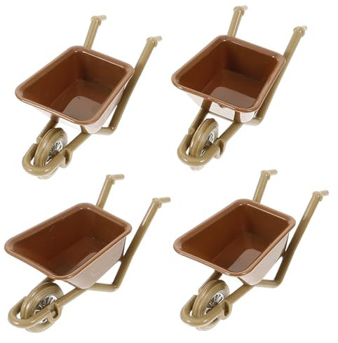 Cabilock 4 Stück Warenkorb-Modell Mini-schubkarre Wagen Schubkarre Wanne Miniatur-schubkarre Elektrische Schubkarre Kleine Schubkarre Rad Miniaturen Figur Brown Plastik