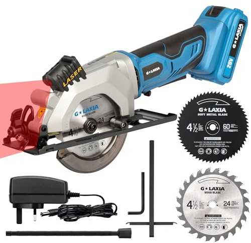 20V Cordless Circular Saw, G LAXIA Mini Circular Saw 3400RPM, Compact Electric Lightweight Saw with Speed Trigger， Maximum Cutting Depth of 28MM (45°),42.8MM (90°) –2000mAh Battery and Charger