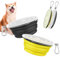 Pawaboo Gamelle Pliable pour Chien, [Lot de 2] Bol de Voyage en Silicone avec Mousqueton, Gammelle d'alimentation Portable Équipé de Couvercle pour Promenade, Randonnée et Camping, Jaune + Noir