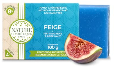 Nature Cosmétique® Basic Hand- & Körperseife FEIGE (fruchtig, süß) – rückfettend & vegan, handgemacht, natürliche Seife für trockene & reife Haut, plastikfrei – Feste Seife – Naturseife, Geschenk
