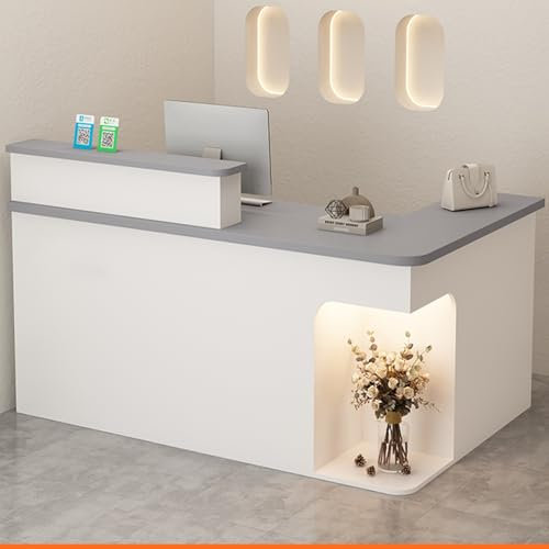 PVYGDXYI Empfangstheke in L-Form, mit LED-Licht, abschließbare Schublade, Empfangstisch (Grau, 120 cm)