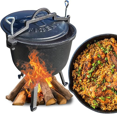 Jagdkessel Gusseisen-Kessel Feuertopf Feuerkessel auf Füßen mit Deckel (15L)