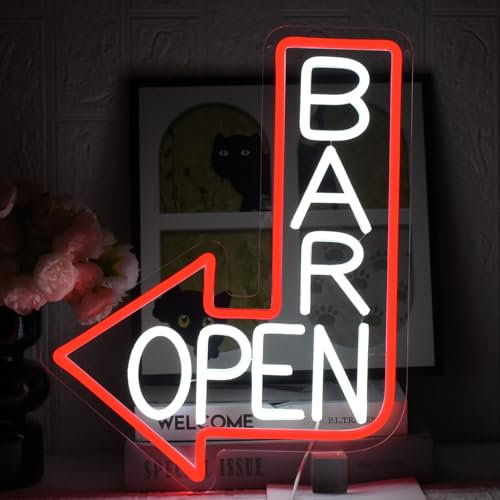UExnkj-Y Bar Open Insegna al Neon Insegna al neon con freccia da bar LED aperto segno al neon Con pulsante e interruttore dimmerabili Adatto per birrerie,club,stanze,luci da parete per feste