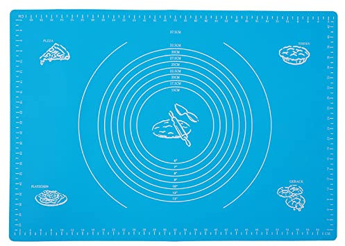 Backmatte aus Silikon, antihaftbeschichtet, Teigrolle mit Skalen für den Einsatz in der Küche zu Hause in Pink und Blau, 65 x 45 cm (45 * 65 cm)