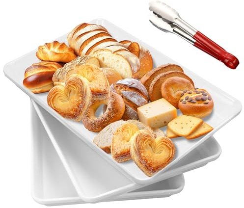KIMIGO Vassoio da Portata, 3 Piatti Vassoio Plastica Rettangolare per Feste, Piatto Rettangolare,Grandi Vassoi da Portata,Vassoio Riutilizzabile per Buffet, Feste, Picnic,Snack,34.5x23.9x3.9cm