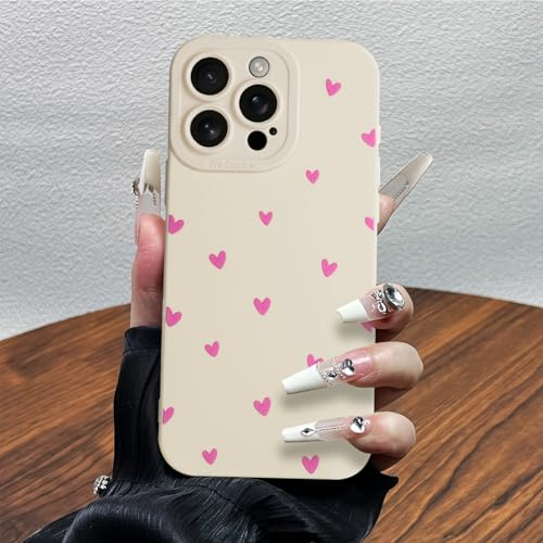 Potok Compatible with iPhone 15 Pro Max Case, Cute Trendy Personalized Pink Heart Pattern Girly Case, Raised Camera Protection Slim Soft Protective Cover for iPhone 15 Pro Max