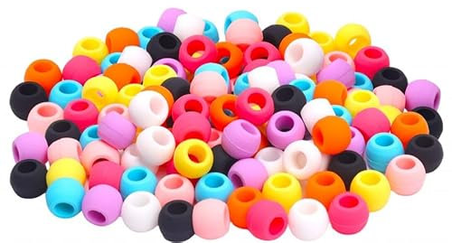 Easvorix 300 Silicone Hair Beads, 7x5mm, Colorful Mini Beads for Braids with Beader Tool and 50 Rubber Bands