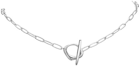 PAUL VALENTINE - Damen Halskette 925 Silber - mit Zirkonia Stein - T-Bar Oval Anhänger