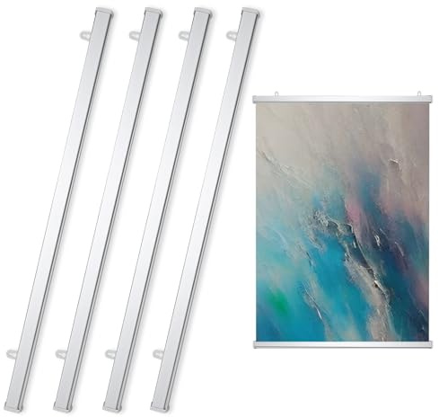 Otoolling 4 Pack 59.4 Inch Poster Rail Hanging Aluminum Clip Heavy-Duty Hanger Frame Display for Large Picture, Signs, Prints, Artwork, Banners and Maps