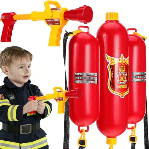 Hemobllo Fire Backpack Water Toys for 4-8 Kids, Fireman Backpack Water Blaster with Adjustable Straps for Summer, Swimming Pool, Beach Games and Outdoor Play