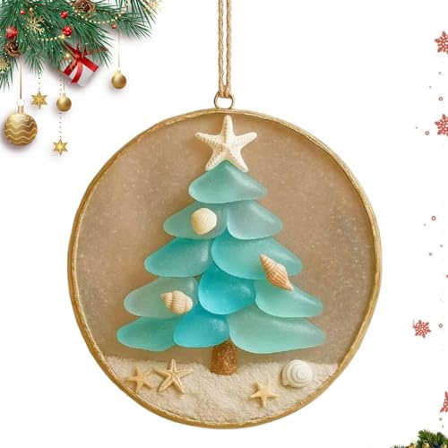 Senermter Meerglas Christbaumschmuck - Dekorativer Strandperlen Meerglas Anhänger | Festliche Atmosphäre Deko Für Wohnzimmer Schlafzimmer Fensterbänke Indoor Outdoor Familienfeiern