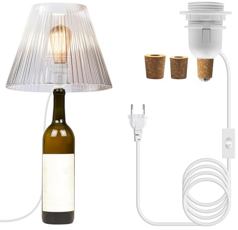 ZRLXFM Lampenfassung für Flaschen E27, Weiße Fassung mit Schalter und 240cm Kabel, für kreative Tischlampen Ausgestattet mit 3 verschiedenen Arten von Bung