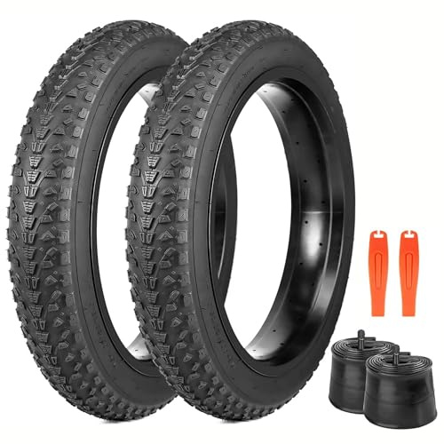 GRELiving 20x3.0 inch E Bike Tire,76-406 Anti Puncture Fatbike Tire for E Bike/Fat Bike/MTB (Black, 2 Set 20x3.0 Tire(2 tire+2 innertube+2lever))