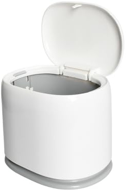 Kaiyzo Poubelle de Bureau avec Couvercle à Ouverture Facile, Mini Poubelle Blanche pour Bureau, Salle de Bain, Coiffeuse - Corbeille à Papier de Table Compacte (17.2x13.1x14cm)