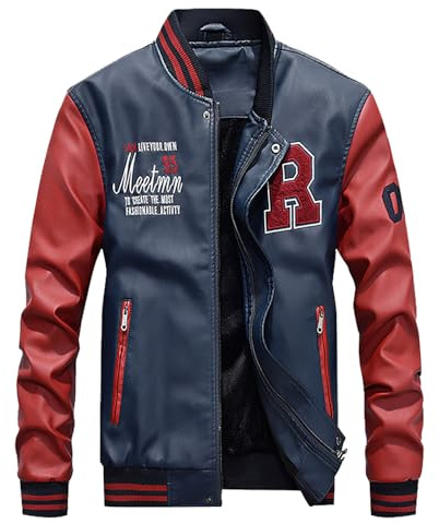 Duohropke Varsity Jacke Herren Oldschool College Jacke Zweifarbig Bomberjacke Vintage Sweatjacke Baseball Sportjacke Unisex Streetwear Y2k Oversized Mäntel mit Patch PU Leder Fliegerjacke