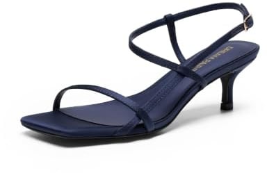 DREAM PAIRS Women's Kitten Heels Wedding Sandals | Sleek square toe & slim crossover straps, 2.16 quiet kitten heel,adjustable back buckle
