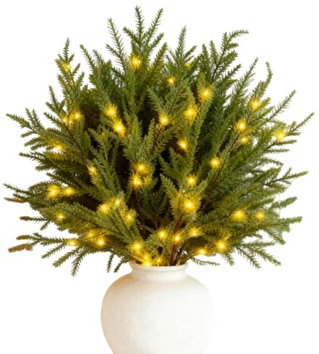 Vorbeleuchtete Kiefernstiele | 5 Stück beleuchtete Tannenzweige | Pines Stängel und leuchtende Zweige für Vase | Künstliche Weihnachtskiefernnadeln für DIY-Kränze, Innen- und Außendekoration