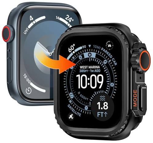 Kamita Metall Hülle Kompatibel mit Apple Watch 9/8/7 45mm, Robuste Bumper Case mit Rückseite, Stoßfest Rundum Rugged Schutzhülle für iWatch 9/iWatch 8/iWatch 7 45 [ohne Displayschutzfolie] (Schwarz)