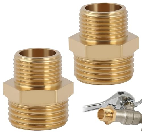 2PCS Reduziernippel G3/4(Ø 20mm) x G1/2(Ø 1.2mm) AG/AG Messing, Doppelnippel Reduziert G3/4 auf G1/2 Zoll, reduzierung 3/4 auf 1/2, Messing Außengewinde für Trinkwasser und Rohrverbindungen