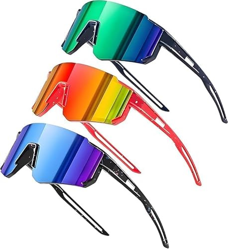 Dreaku Kids Sunglasses for Boys Girls, UV400 Protection Childrens Goggles Youth Sports Sunglasses for Baseball Cycling Climbing (Dark Blue+Red+Black)